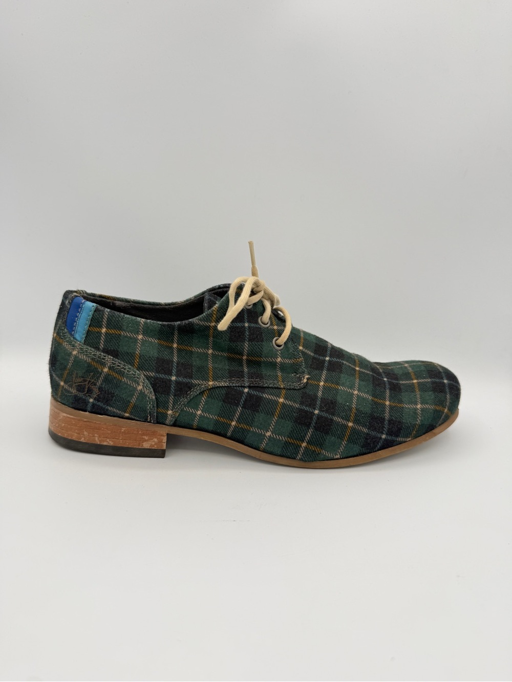 John Fluevog Radio CBC Evergreen Plaid Derby Shoes Lace Up Academia 8